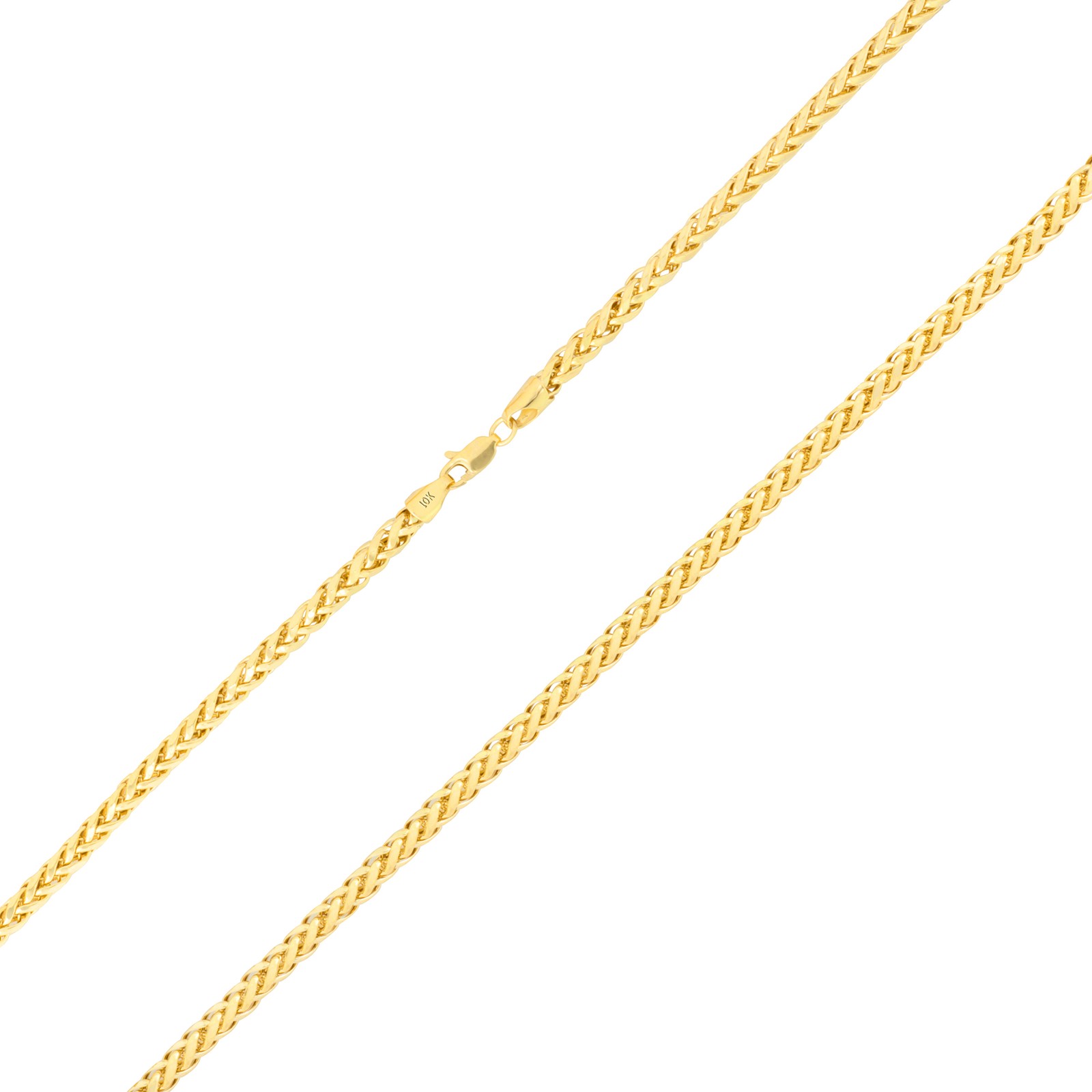 10K Yellow Gold 4mm Palm Wheat Foxtail Franco Round Spiga Chain Necklace 20″