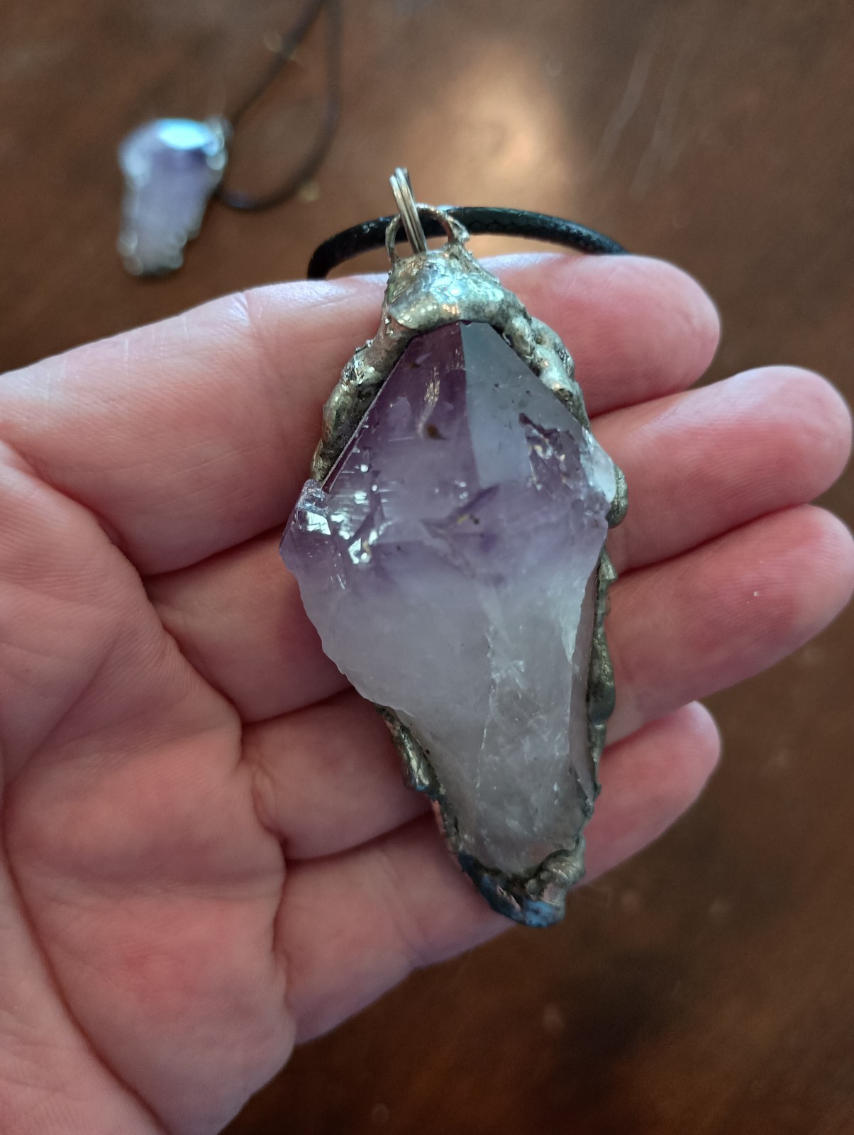 Amethyst Phantom Pendant, Handmade In USA With Free Form Lead Free Alloy