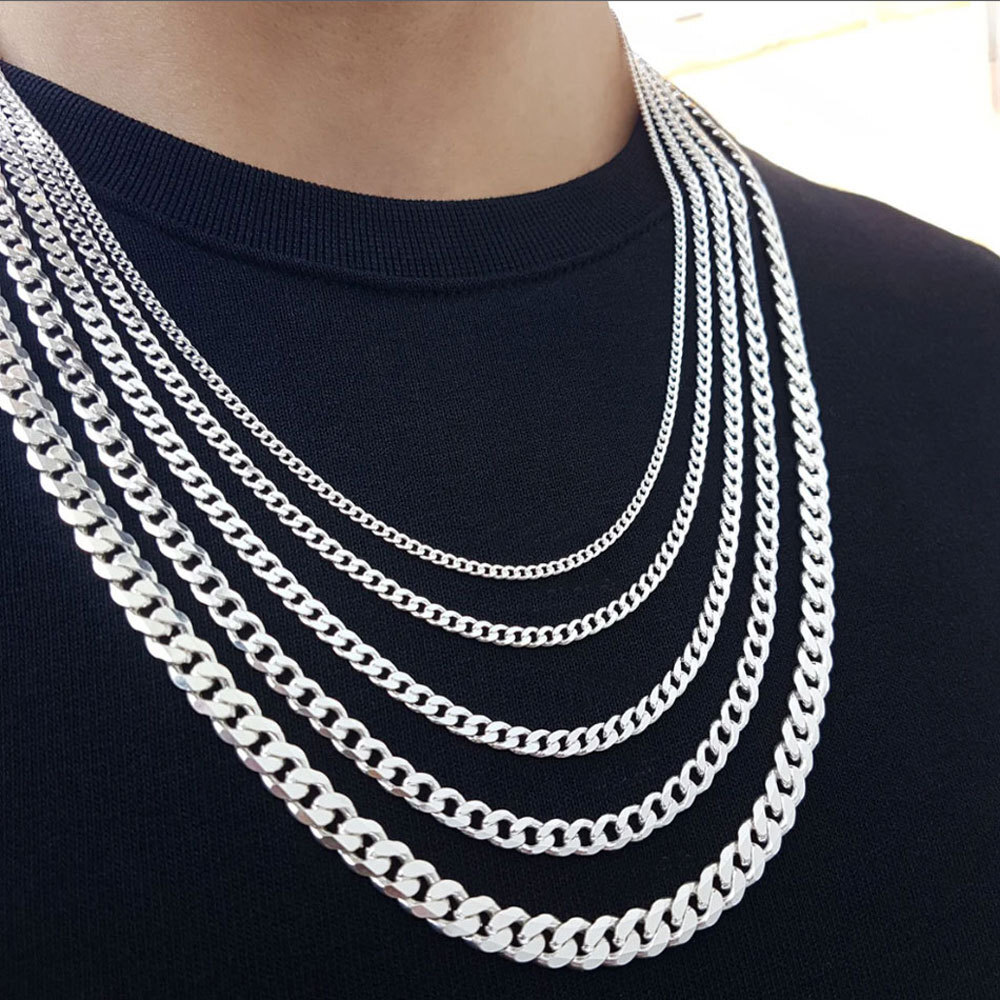 16-30″ Stainless Steel Silver Chain Cuban Curb Necklace 3/5/7/9/11mm Womens Mens