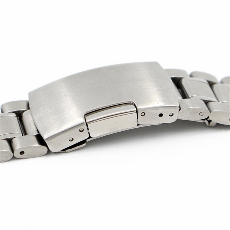 Quality 5 Beads Solid Stainless Steel Watch Strap Edge Buckle Brushed Band 16-24