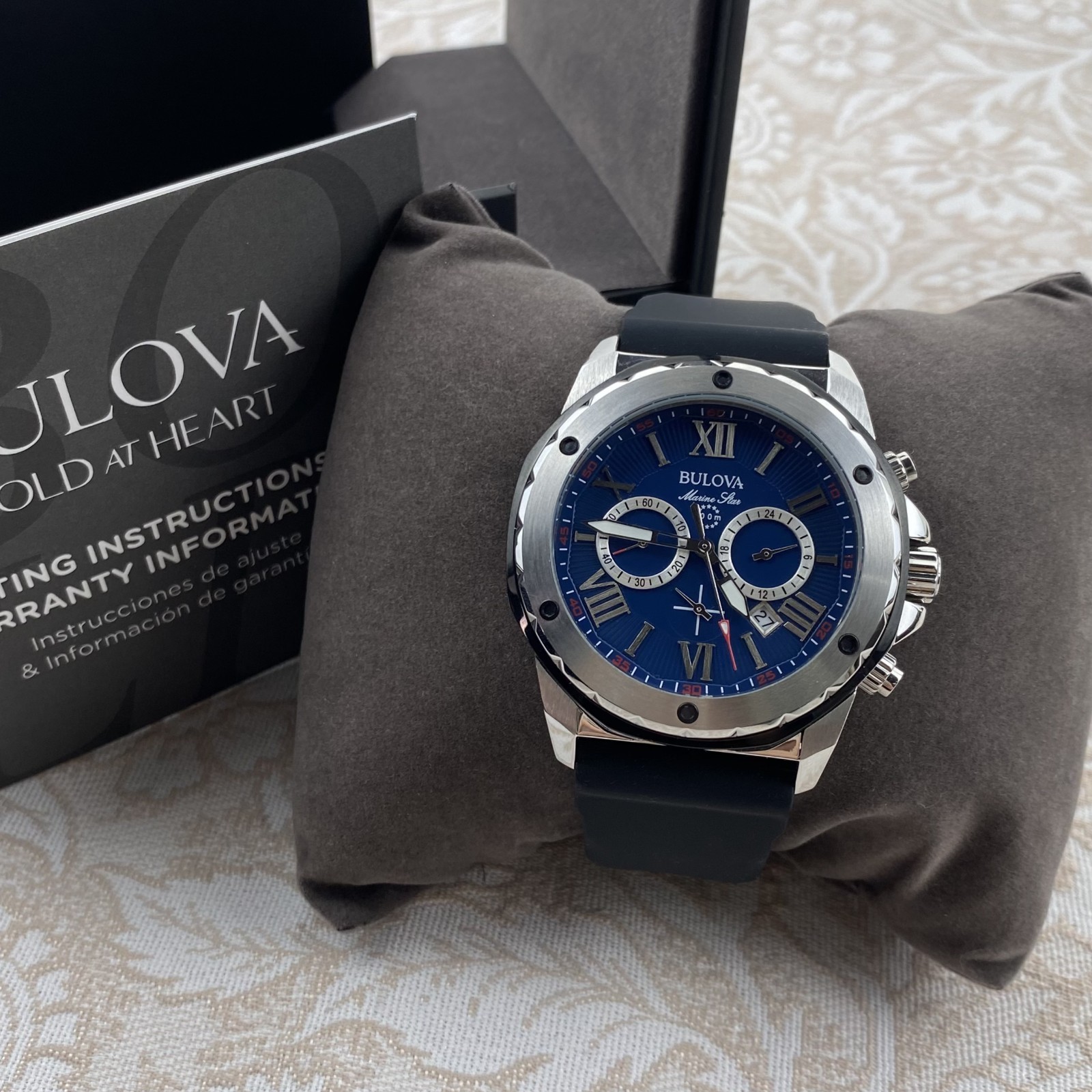 Bulova Marine Star 98B258 Automatic Blue Dial Black Rubber Strap Men’s Watch