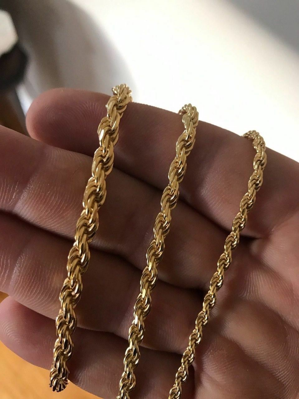 Mens 14K Gold Plated Real Solid 925 Silver Rope Chain MADE IN ITALY 20-30″ 3-5mm