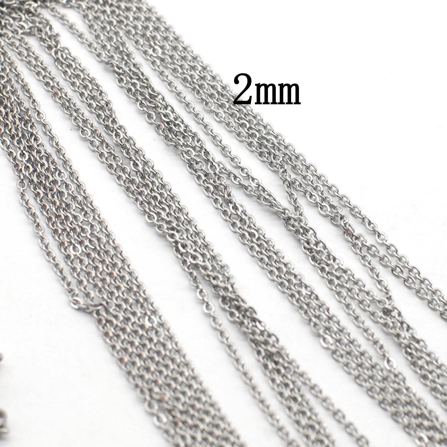 9PCS Stainless Steel Flat Cable Necklace 16″/18″/20″/22″/24″/26″ 2mm Wide