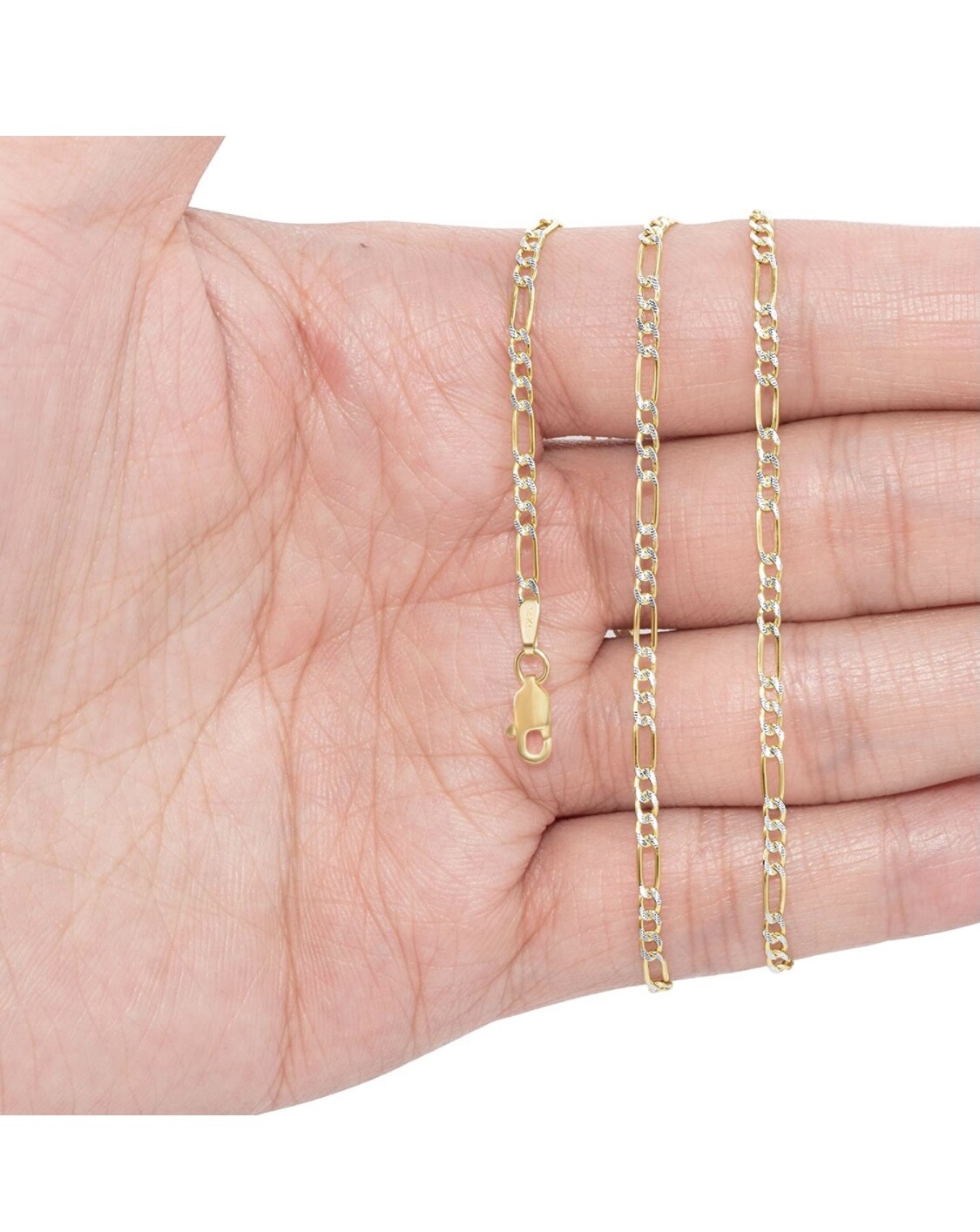 14K Gold Plated Sterling Silver Pave 2.5mm Figaro Link Chain Necklace 925 Stamp