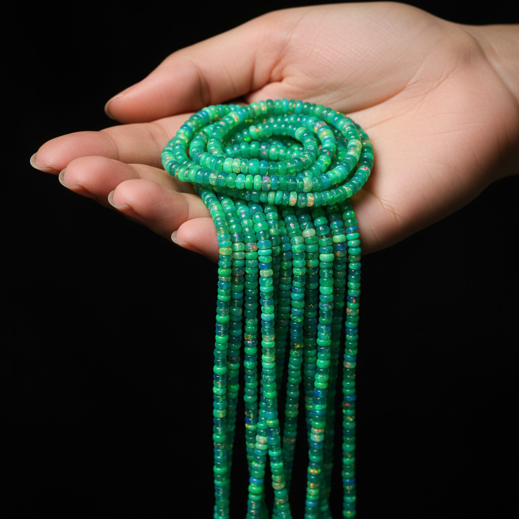 Natural Green Ethiopian Opal Rondelle Beads 4–5mm Size 16 Inch Strand Gemstone