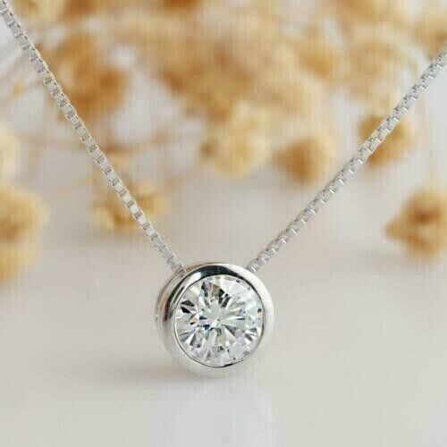 1Ct Round Lab-Created Solitaire Diamond Pendant Necklace 14k White Gold Plated