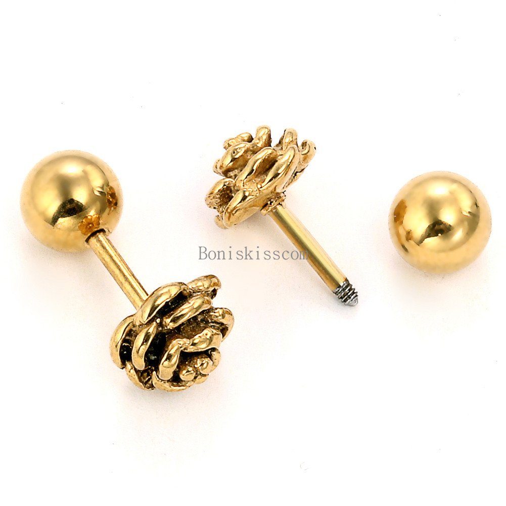 Charm Rose Flower Shape Stainless Steel Stud Earrings Bead Ball Screw Back