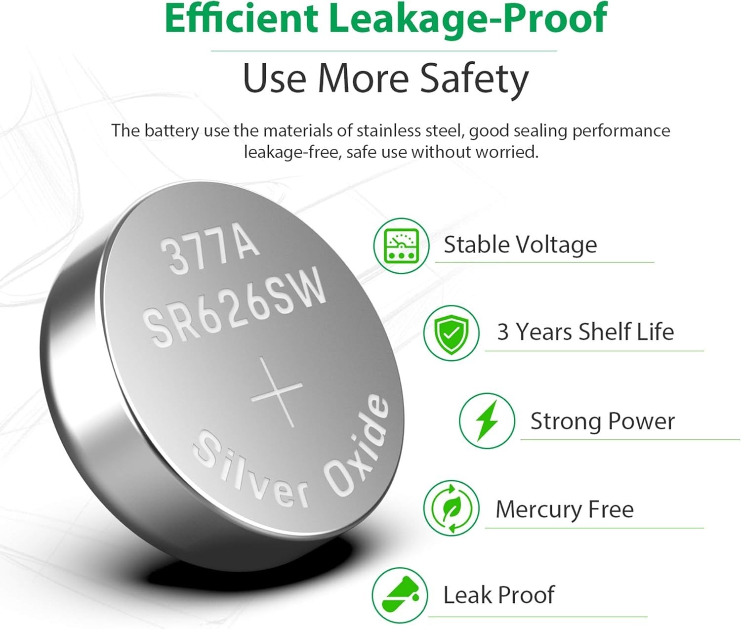 High Capacity 377 Watch Battery – 10 Pack 1.55V Button Cells with Blister Pack