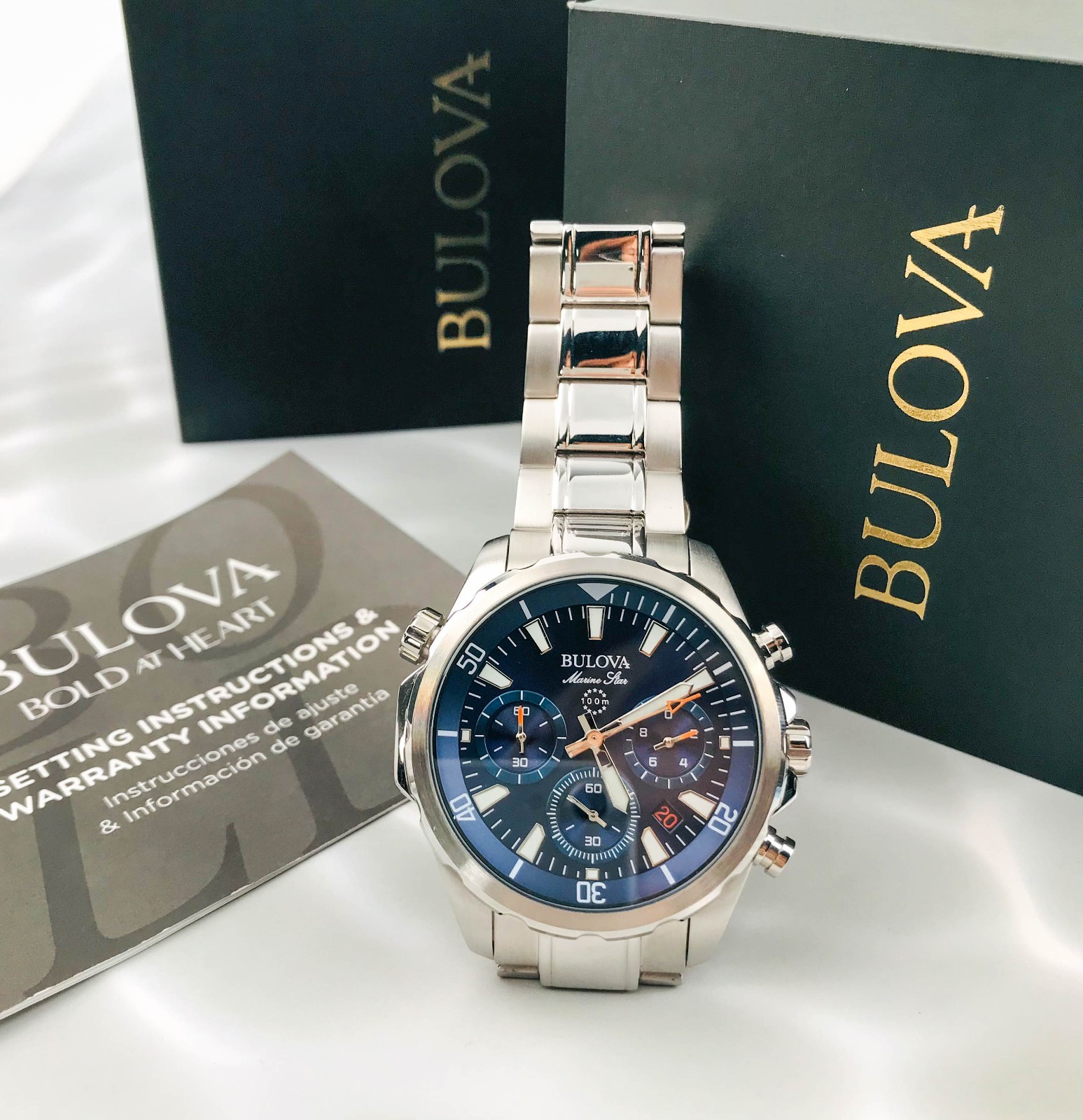 Bulova Marine Star 96B256 Blue Dial Chrono Stainless Steel Men’s Watch 43mm