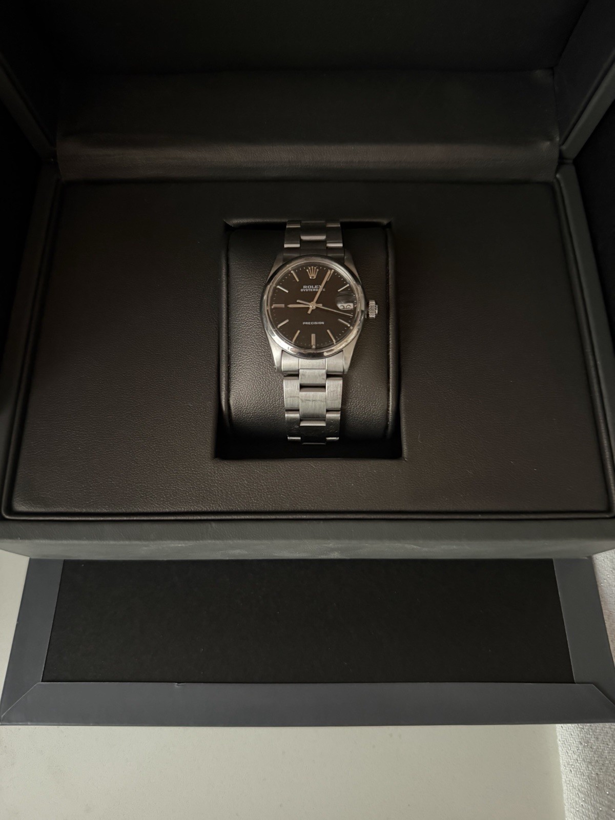 Rolex Oysterdate Precision Black Dial Date Manual Wristwatch Steel