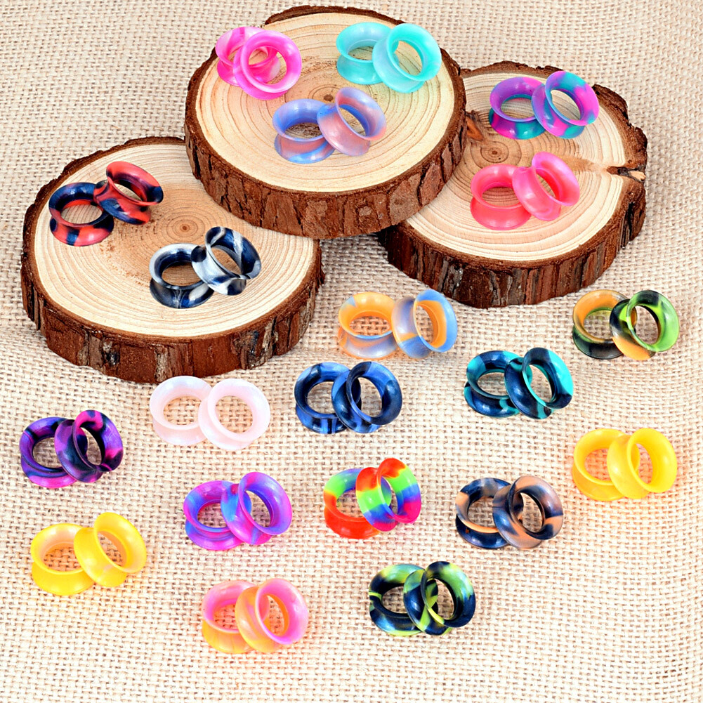 2PCS Colorful Thin Silicone Ear Gauges Soft Ear Plugs Ear Skins Tunnels Earrings