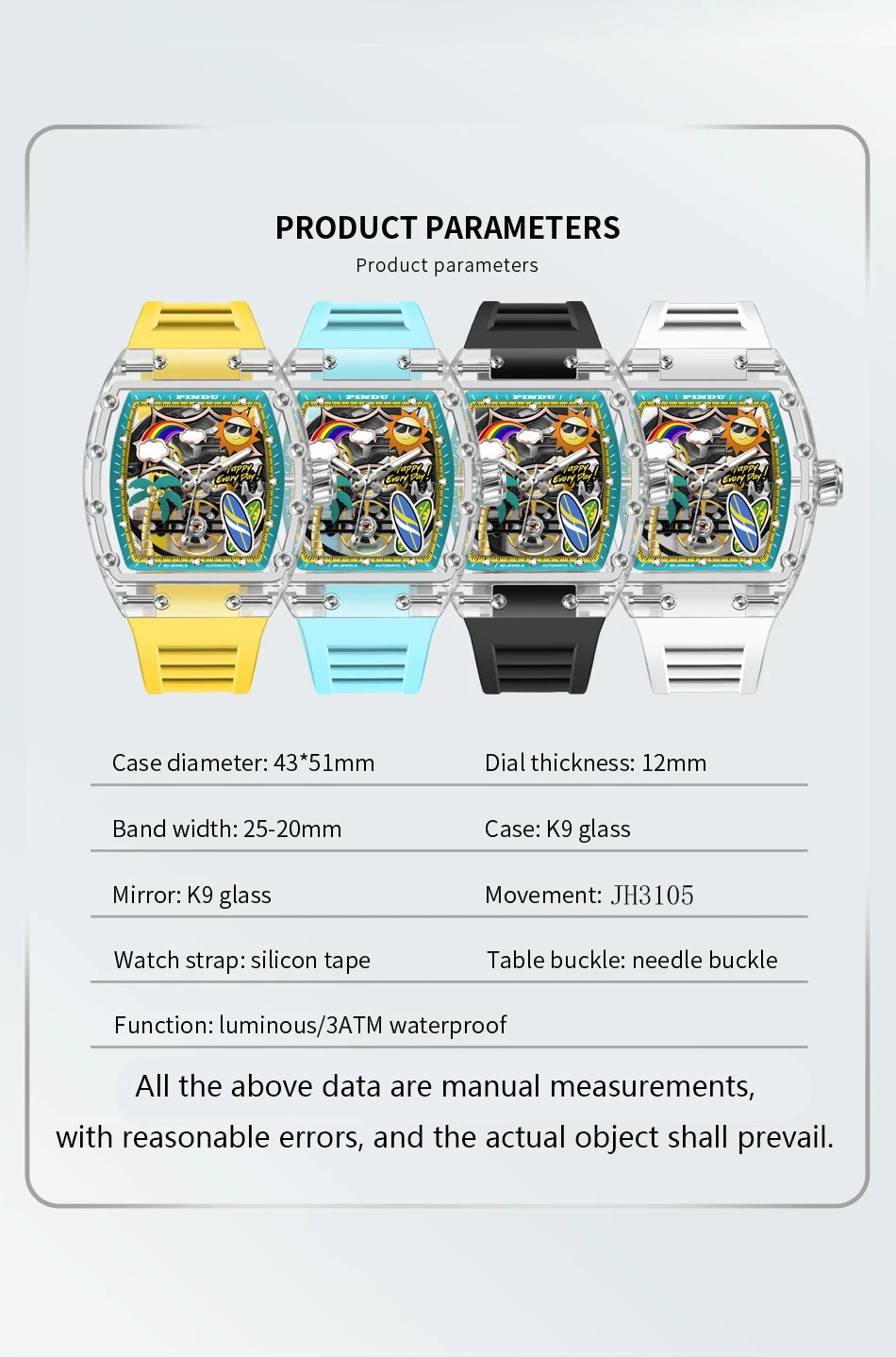 Unique Dial Men’s Mechanical Watch Summer Beach Glow Waterproof Silicone