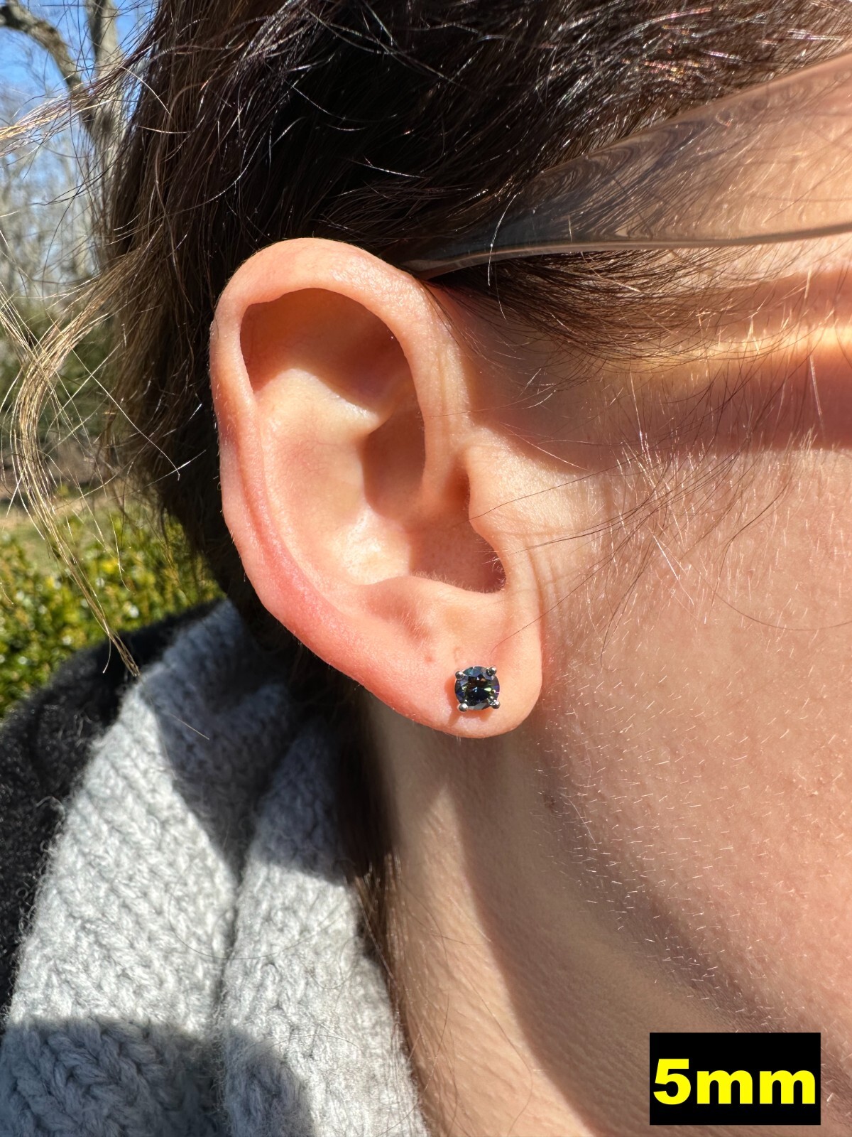 Real Dark Navy Blue Moissanite Screwback Stud Earrings 925 Silver 3-8mm Iced