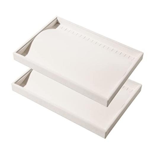 2 Pcs Stackable Jewelry Organizer Trays,20 Hooks Necklace Chains Display Beige