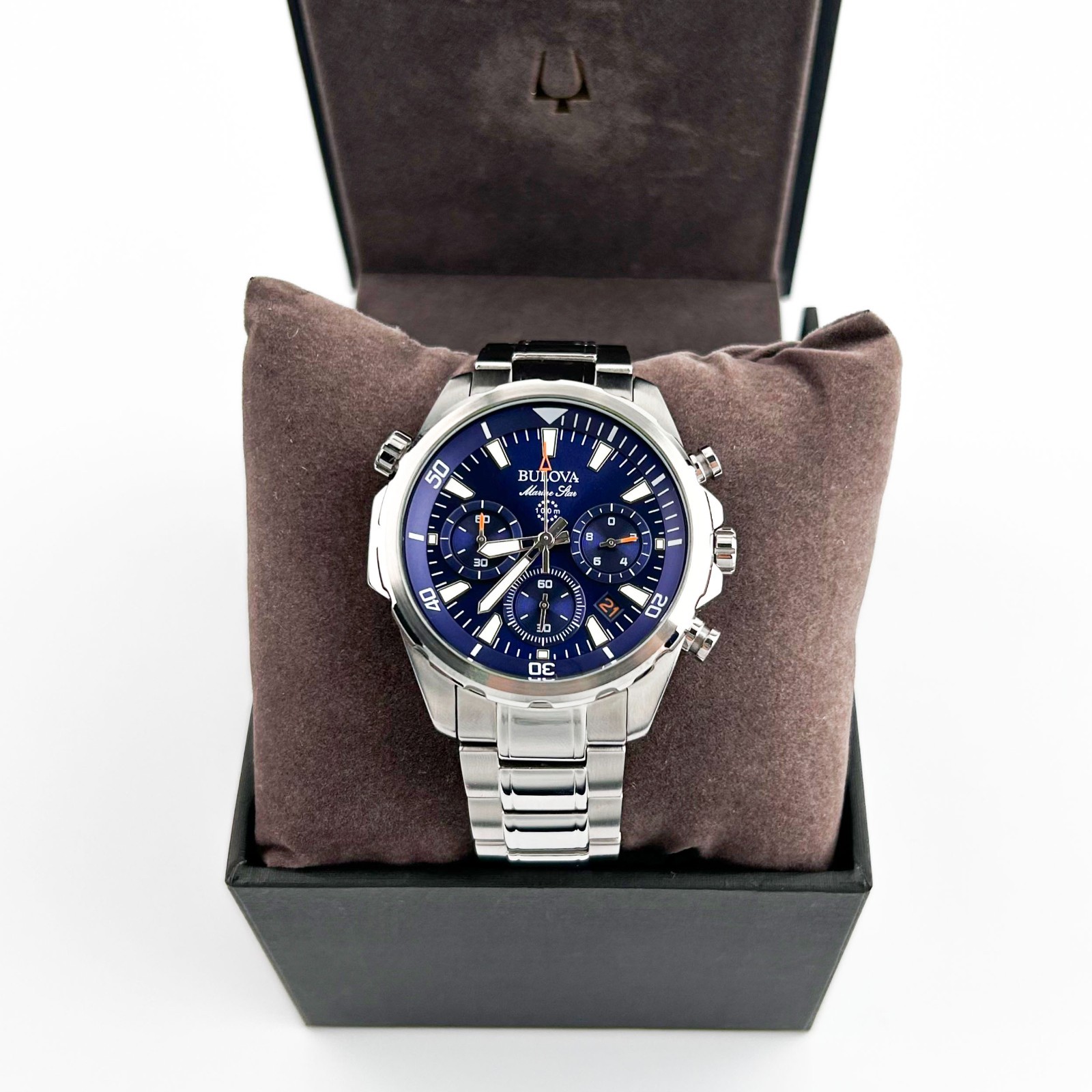 Bulova Men’s Marine Star 96B256 Blue Dial 6-Hand Chronograph Quartz Watch 43mm