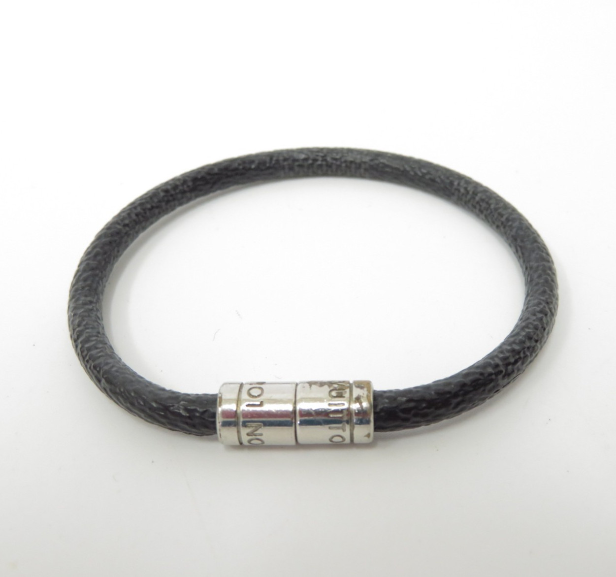 Authentic Louis Vuitton Damier Graphite Keep It Leather Bracelet #44203