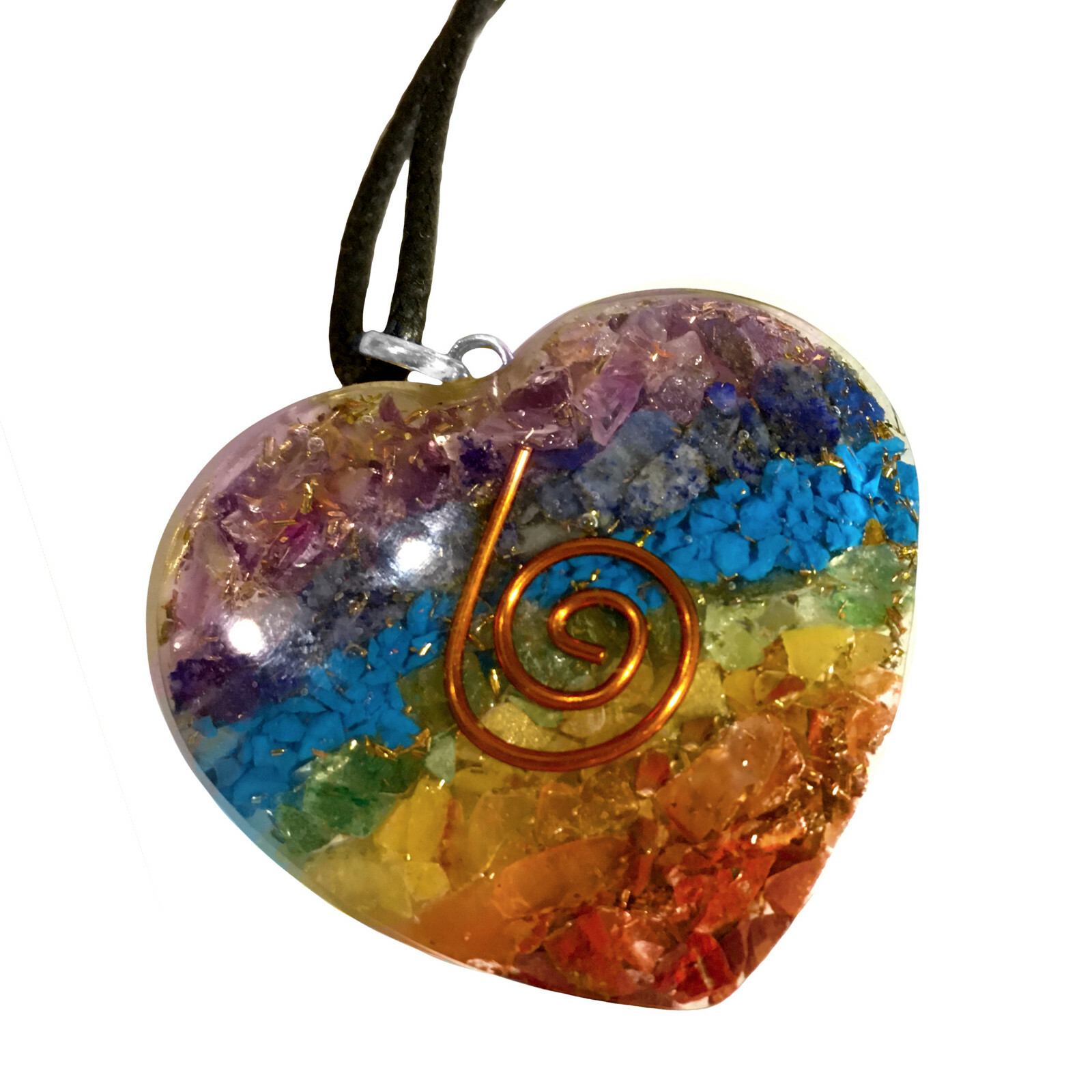 Orgone Energy Generator 7 Chakra Pendant Copper Coil Orgonite Healing Necklace