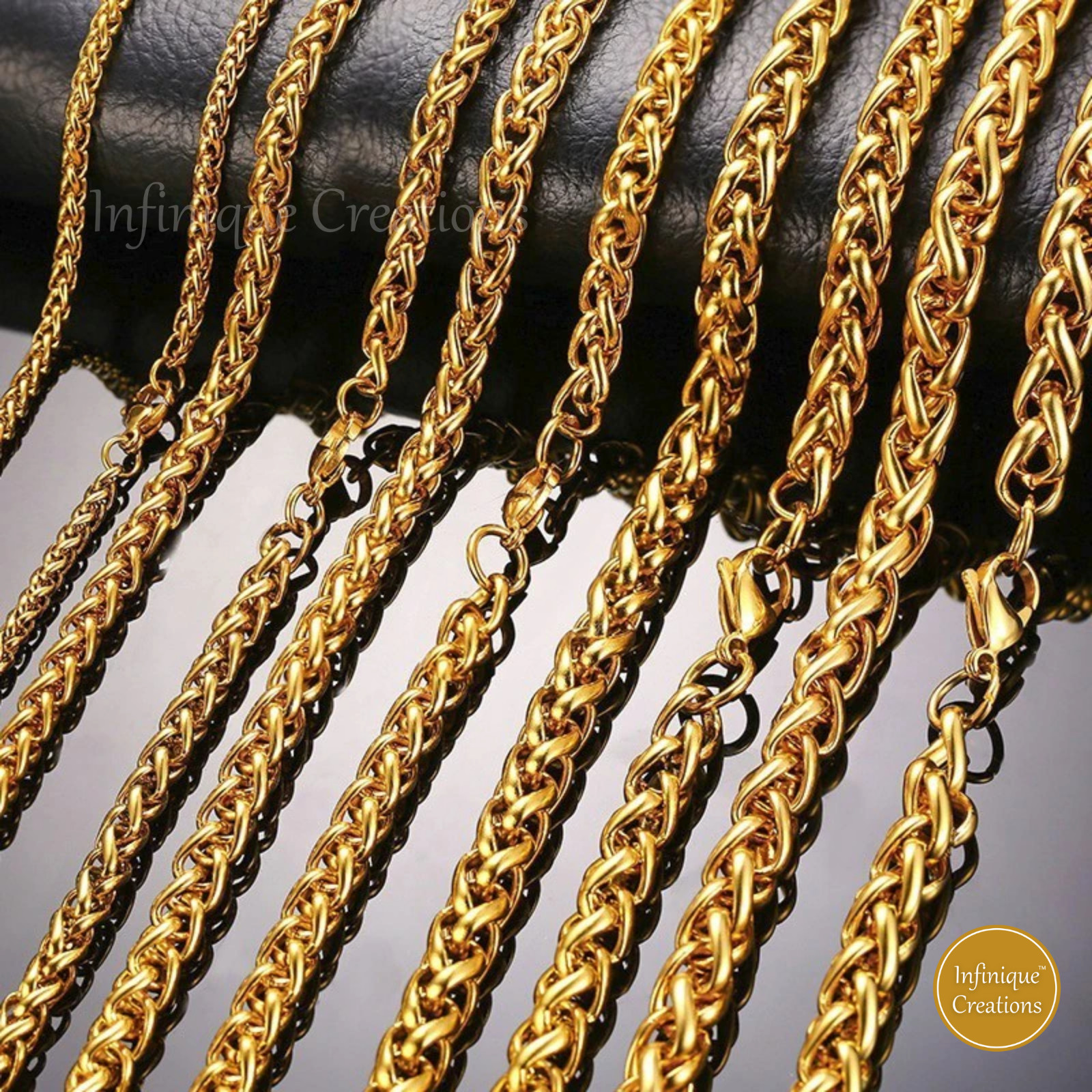 Stainless Steel Wheat Braided Chain 18K Gold Plated 7-38″ Men Bracelet Necklace