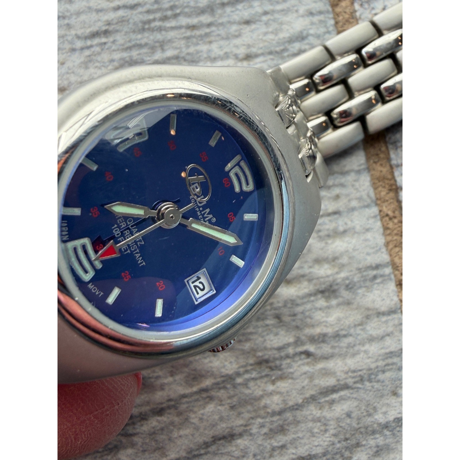 BUM Equipment Watch Blue Dial Date 377 BUE 3310 Y2K 80s Two Tone Vintage 90s