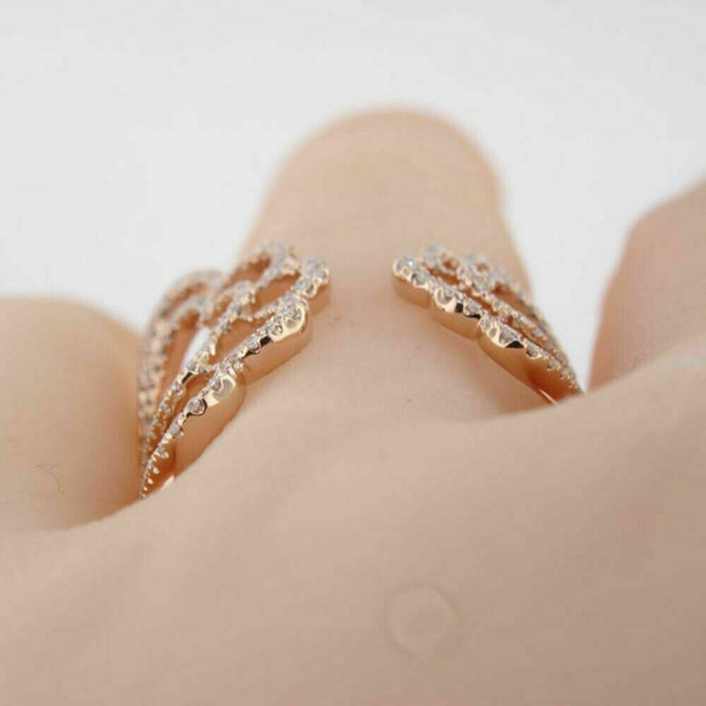 3Ct Round Natural Moissanite Adjustable Women’s Ring 14K Rose Gold Plated Silver