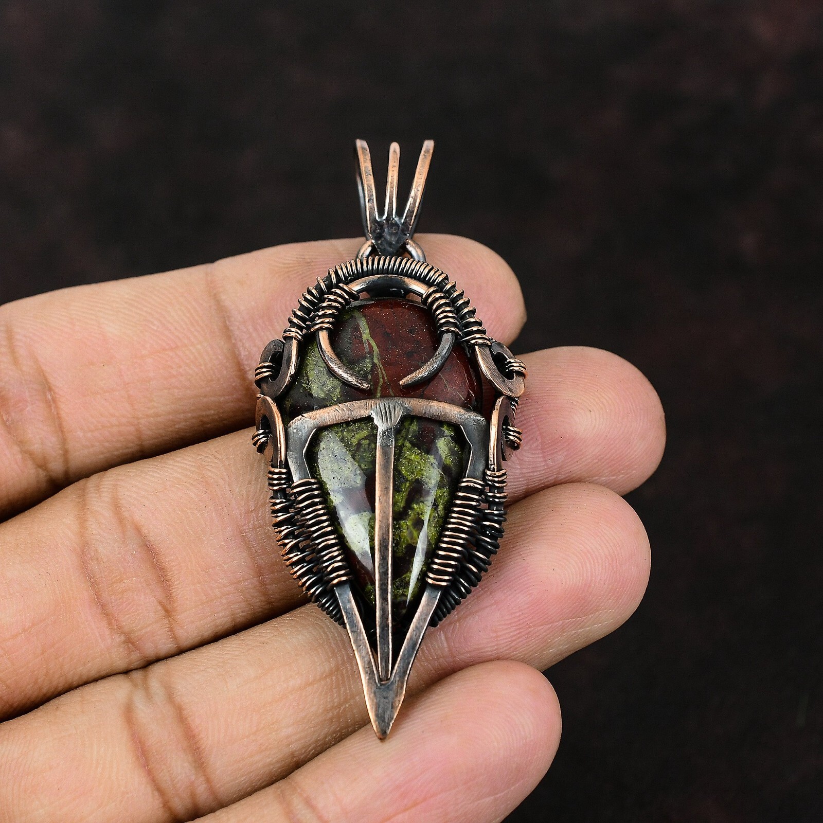 Dragon Bloodstone Jewelry Copper Gift For Mum Wire Wrapped Pendant 2.56″