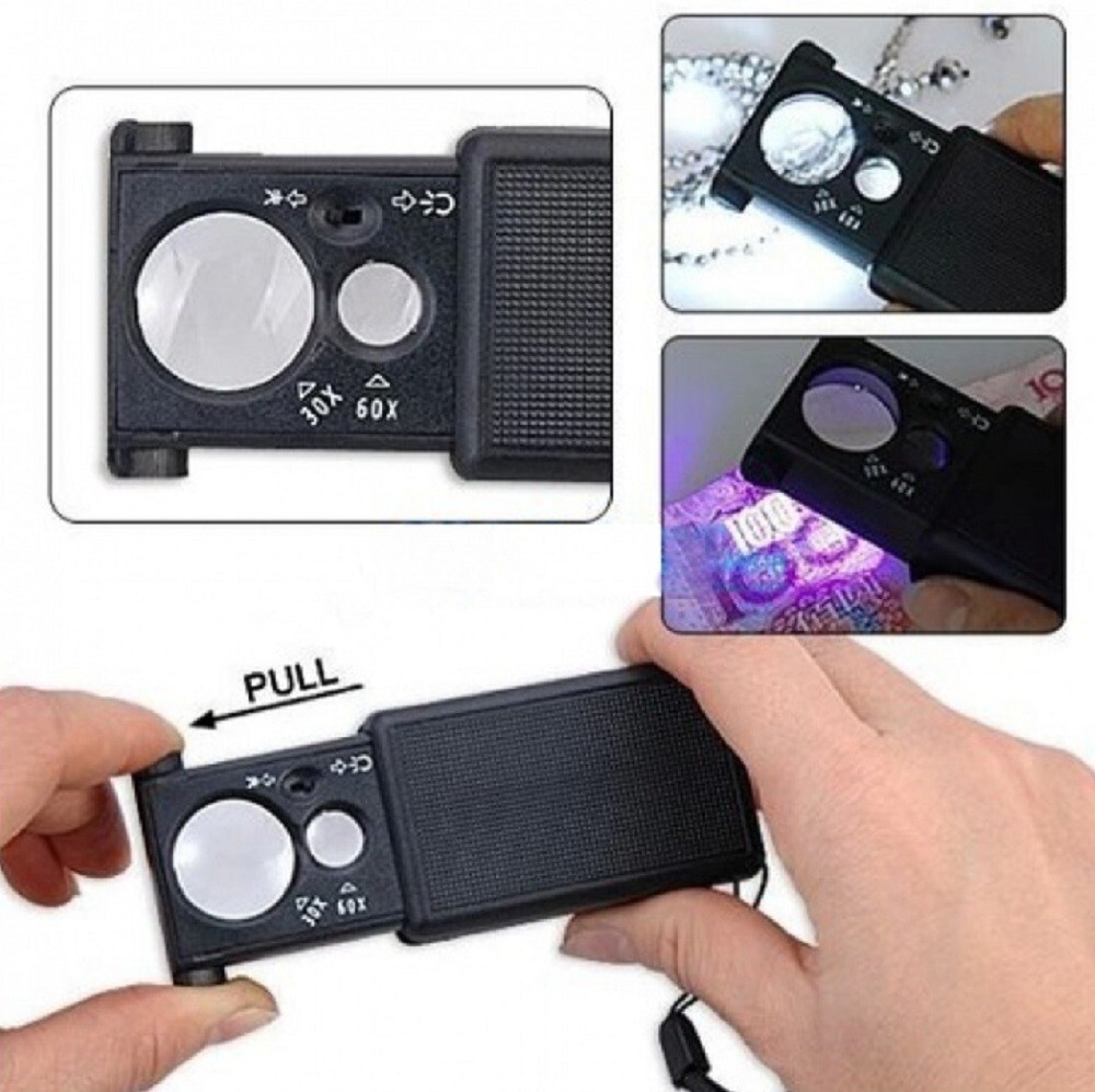 30X 60X Pocket Magnifier with LED Lighted Slide Out-Handheld Magnifying Glass
