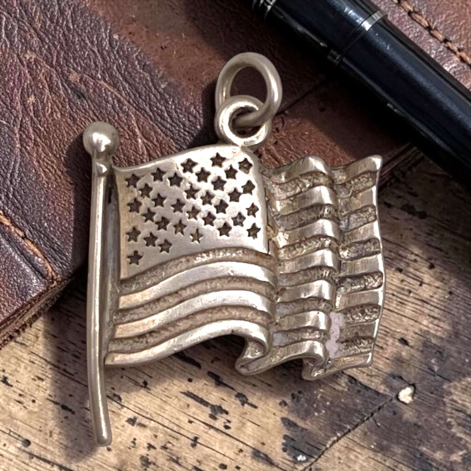 Patriotic United States 925 Sterling Silver USA Flag Charm Pendant, 1″
