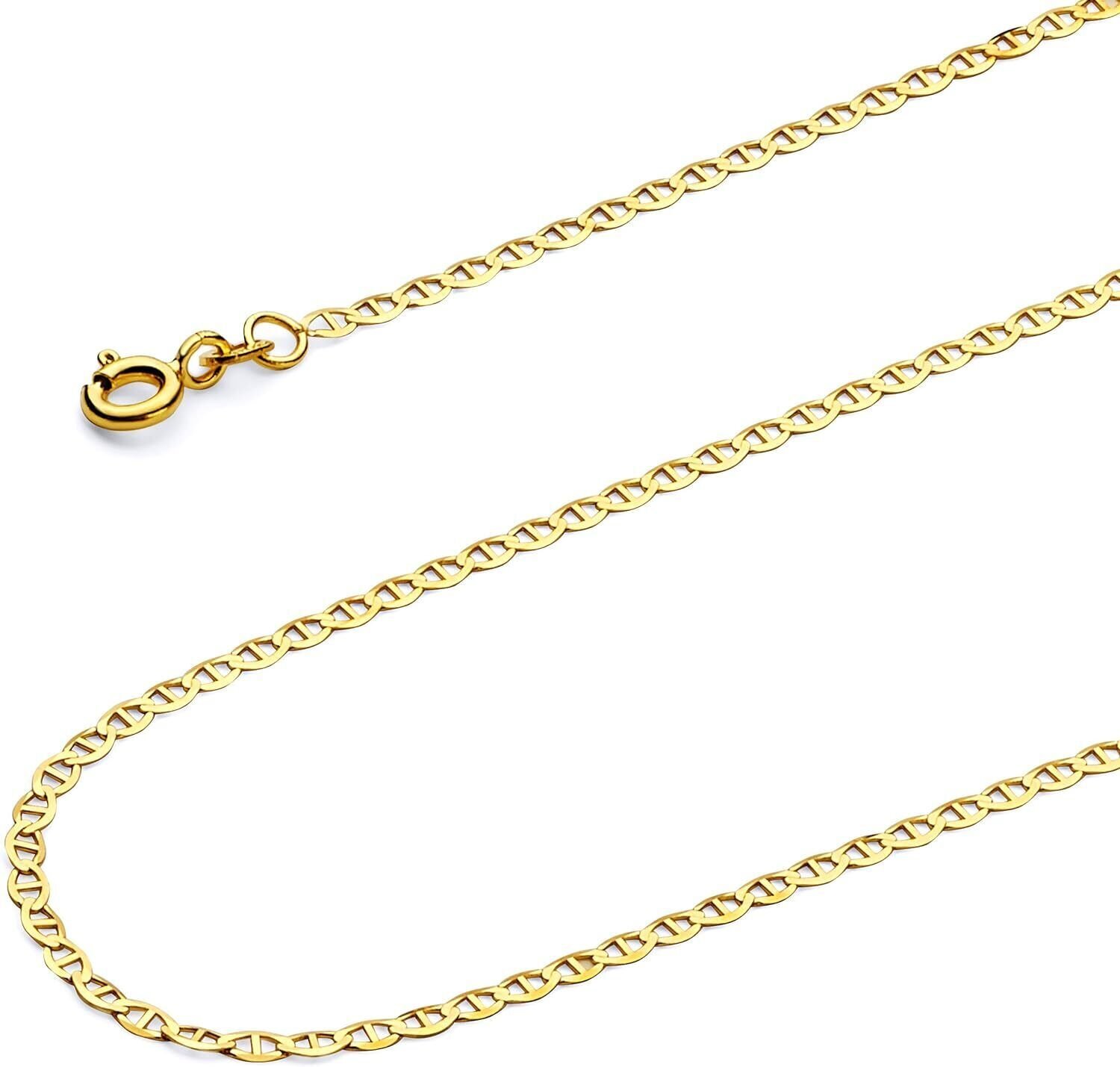 14K Solid Yellow Gold Chain Anchor Mariner Link Chain Necklace – All Sizes