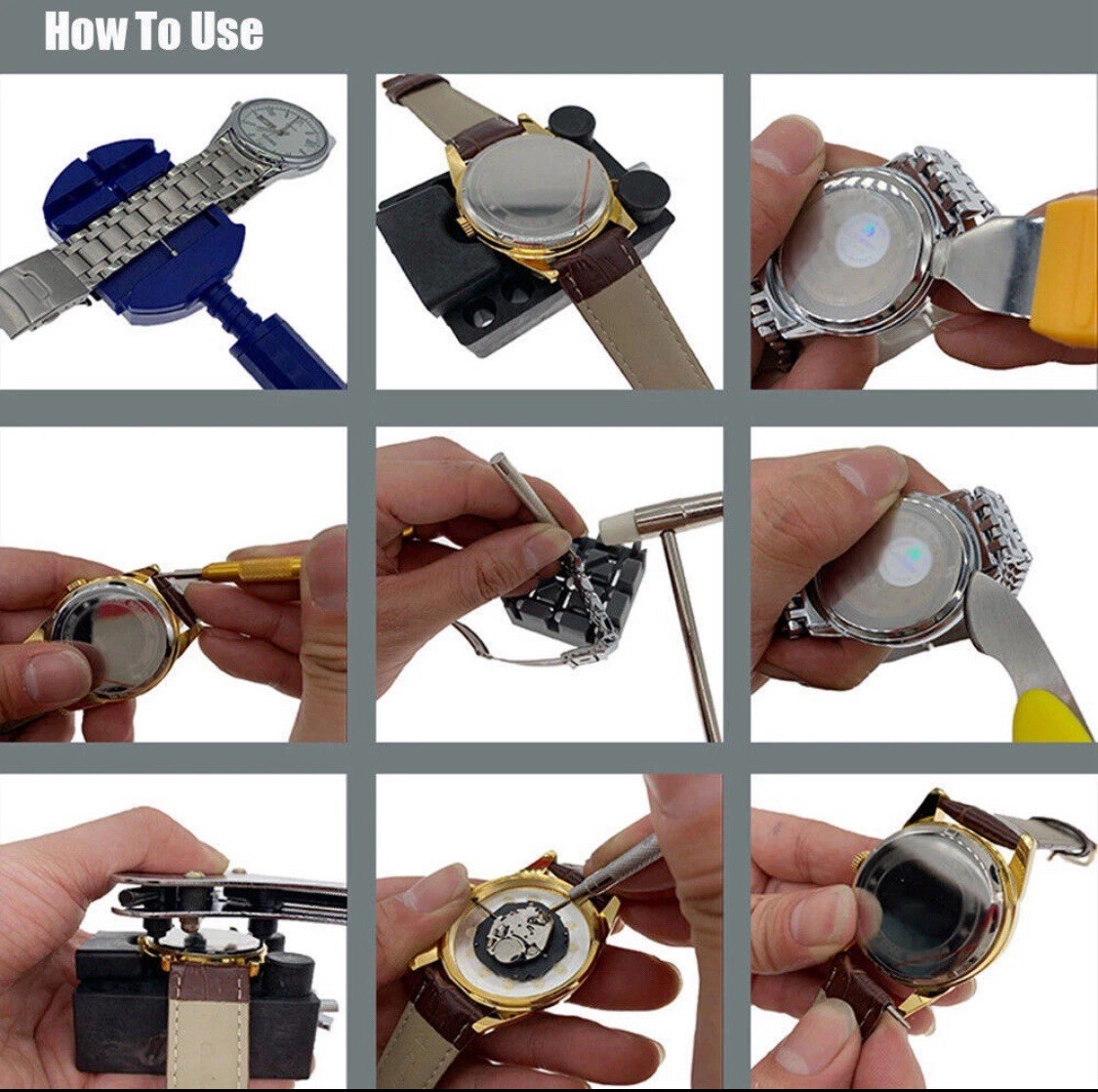 147PC Watch Battery Change Repair Tool Band Pin Remover Back Case Opener 55mm Ki