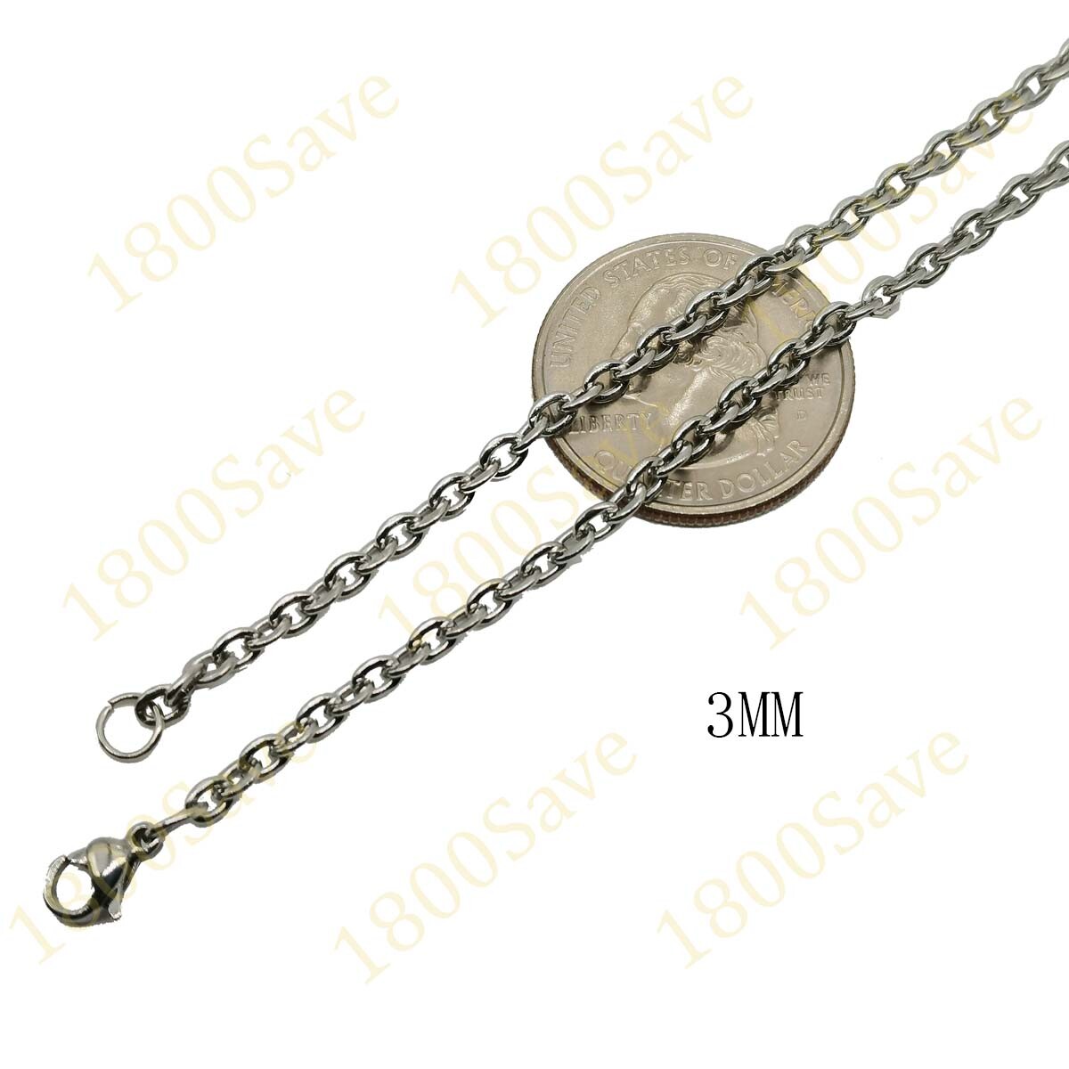 18K White Gold Filled 3mm Wide 16″ 18″ 20″ 22″ 24 26″ Cable Chain Necklace H146W