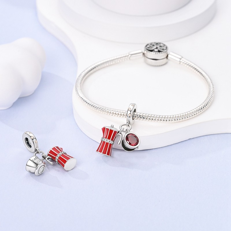 MULA European 925 Silver DIY Charm AAA CZ Enamel Coffee Cup For Women Bracelet