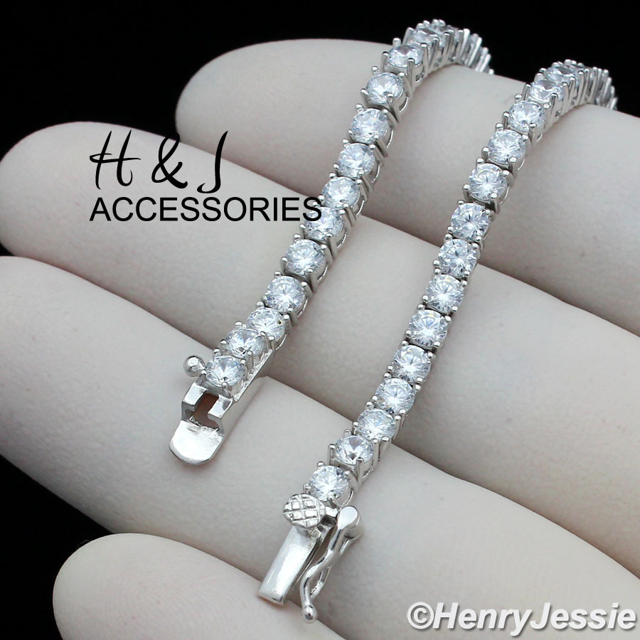 16″-30″MEN 14K WHITE GOLD PLATED 4MM BLING CZ 1 ROW TENNIS CHAIN NECKLACE*BN2