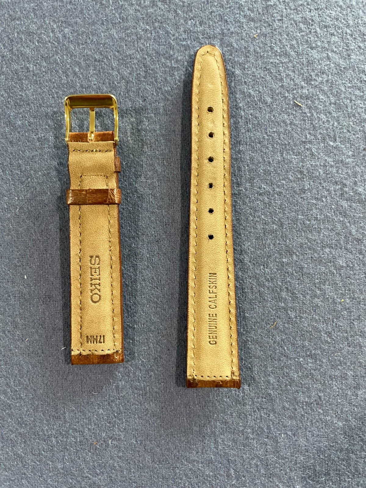 Seiko 17MM brown calfskin croco emboss watchband strap