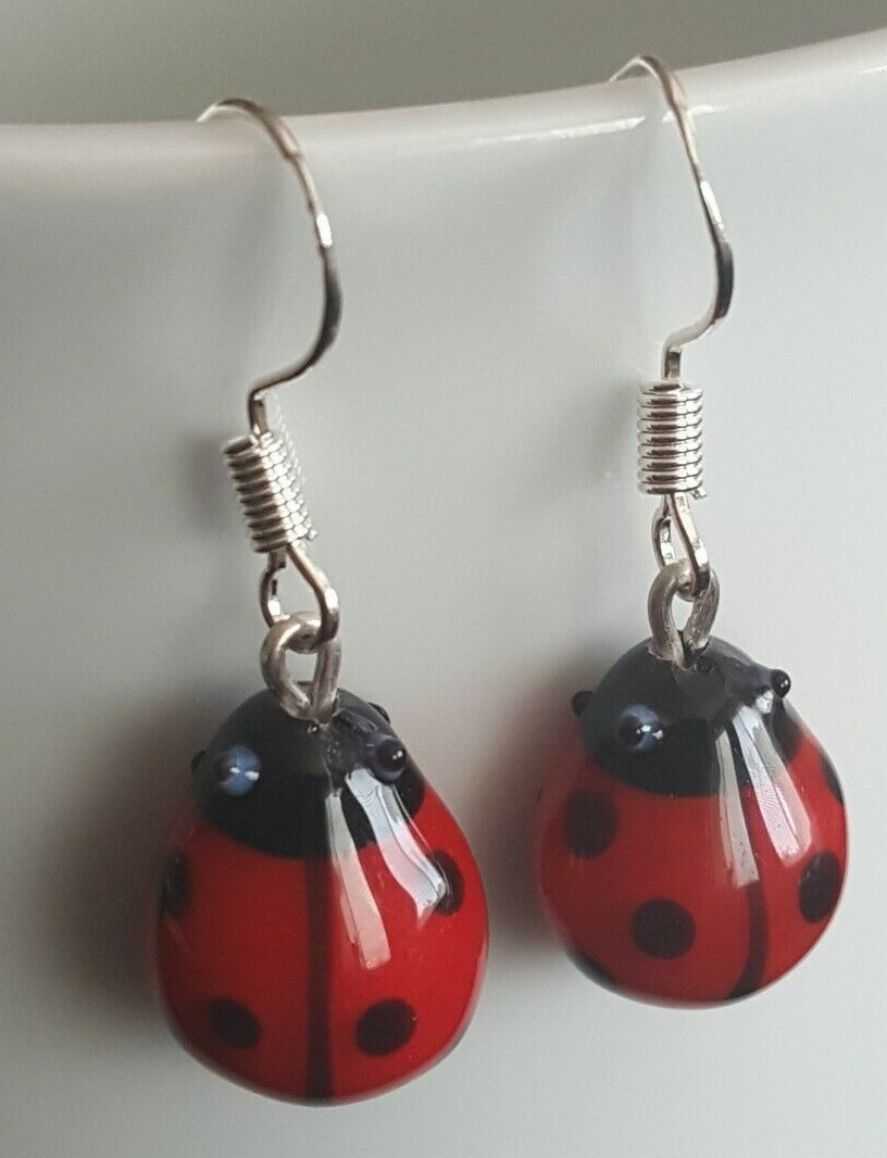 Handmade in USA. Cute Red Bug earrings – FREE SHIPPING IN USA
