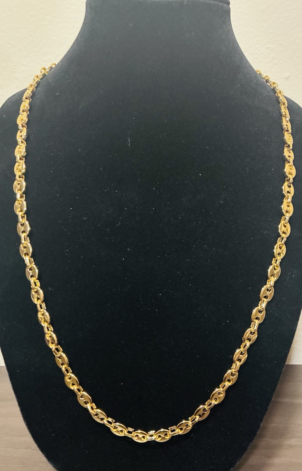 30in 7mm gold, plated, stainless steel puffed mariner