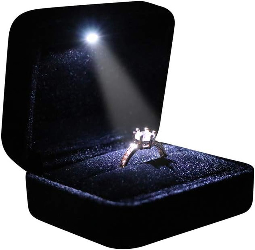 Velvet Metal Glossy with LED Jewelry Gift Box for Proposal, Engagement, Wedding