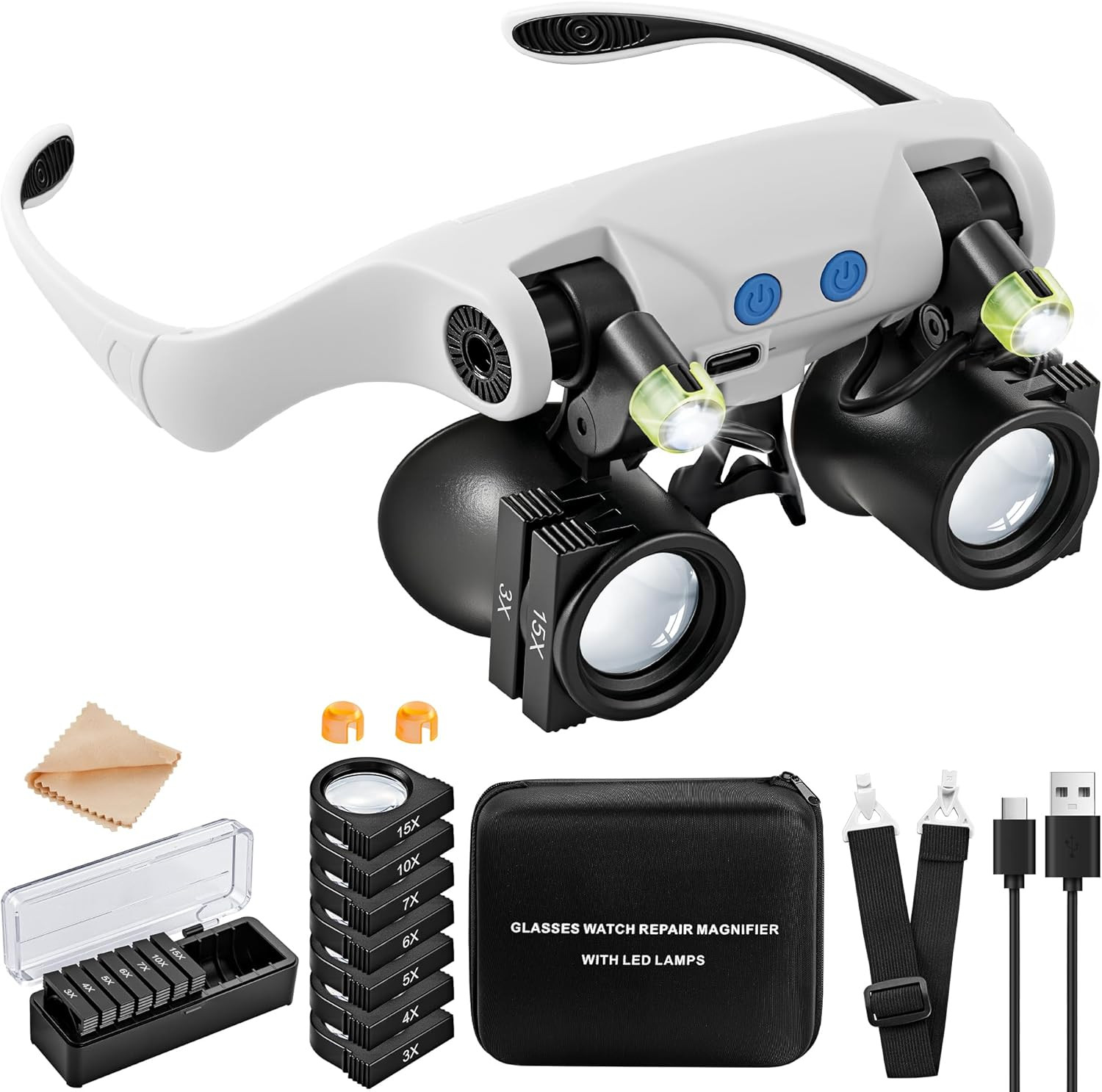 Magnifying Glasses with LED Light, Hands Free Magnifier with 14 Interchangeable