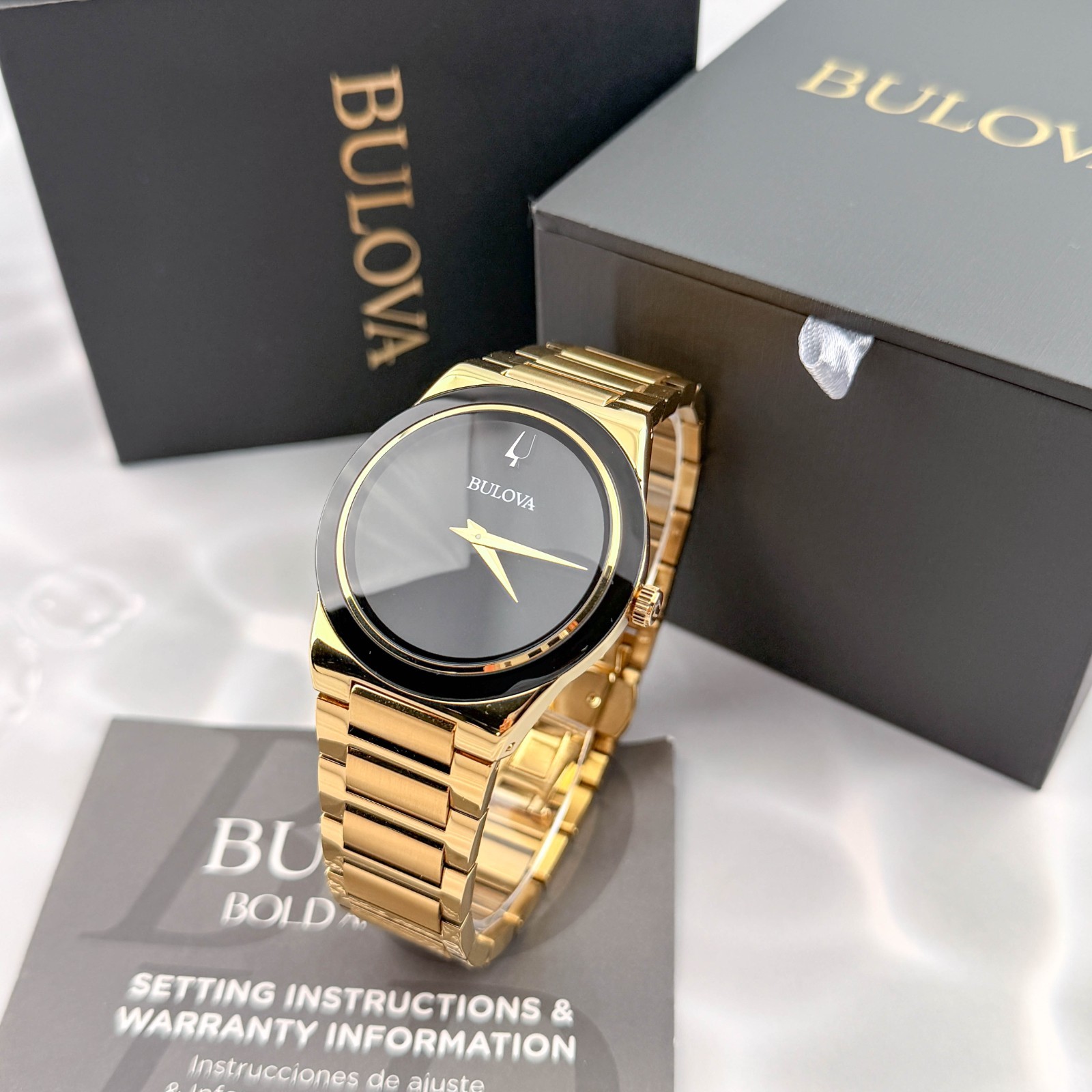 Bulova 97A183 Men’s Modern Millennia Gold-Tone Black Dial Bracelet Watch 41mm