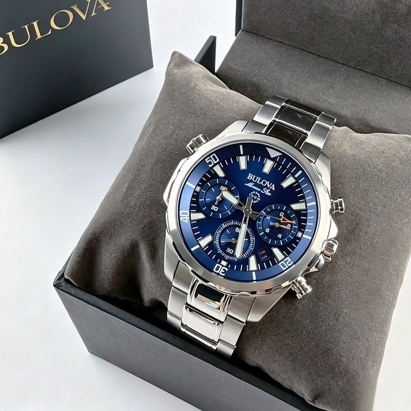 Bulova Marine Star Blue Dial Men’s 96B256 Quartz Watch 43mm New Stainless Steel