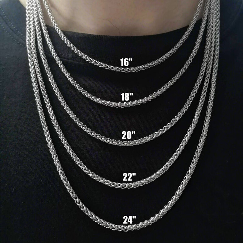 3MM Mens Womens Wheat Link Chain Stainless Steel Necklace 18/20/22/24inch