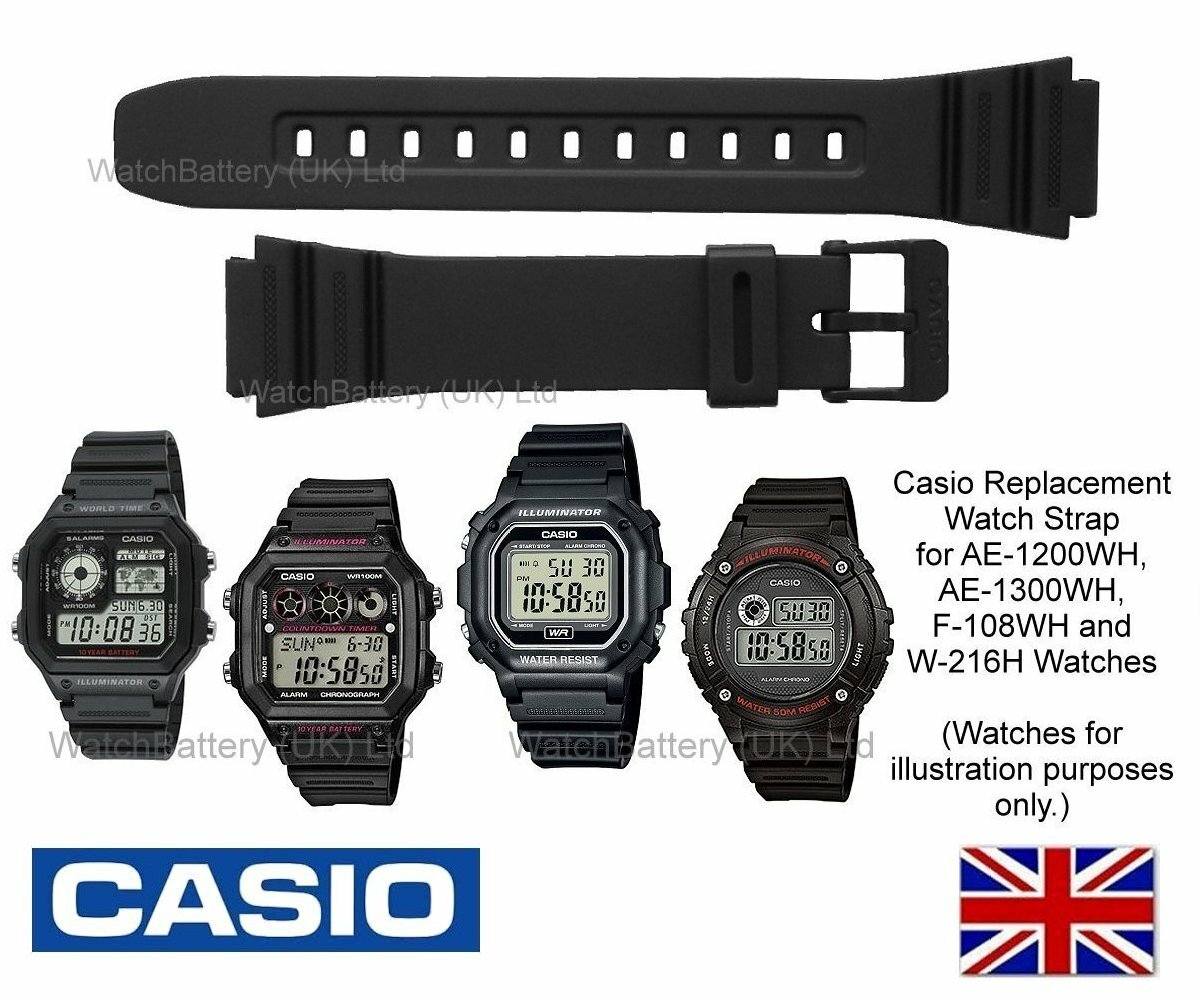 Genuine Casio Watch Strap Band for W-216H, F-108WH, AE1200, AE-1200WH, AE-1300WH