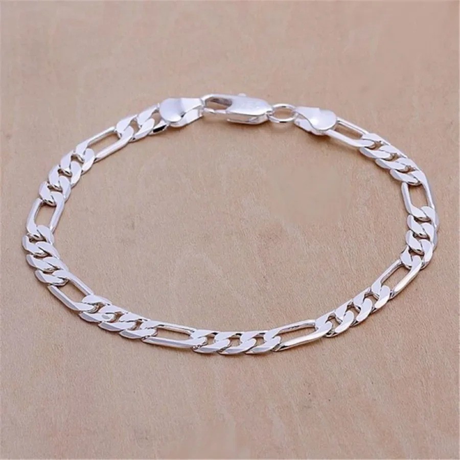 8mm 925 Sterling Silver Figaro Bracelet – Chain for Men & Women, 20 cm Jewelry