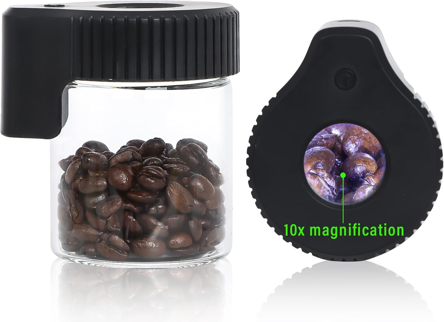 Magnifying Viewing Jar with LED Light, Transparent Light-Up Glass Storage Stash