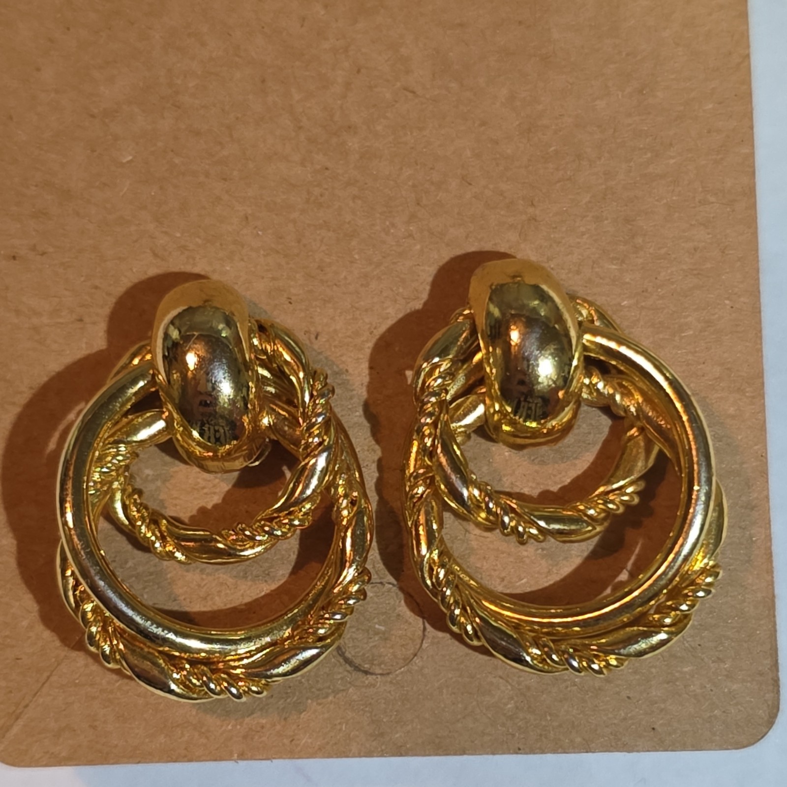 Vintage Gold Tone Metal Earrings Lot 3 Pairs Stud & Dangle Post Round No Stone