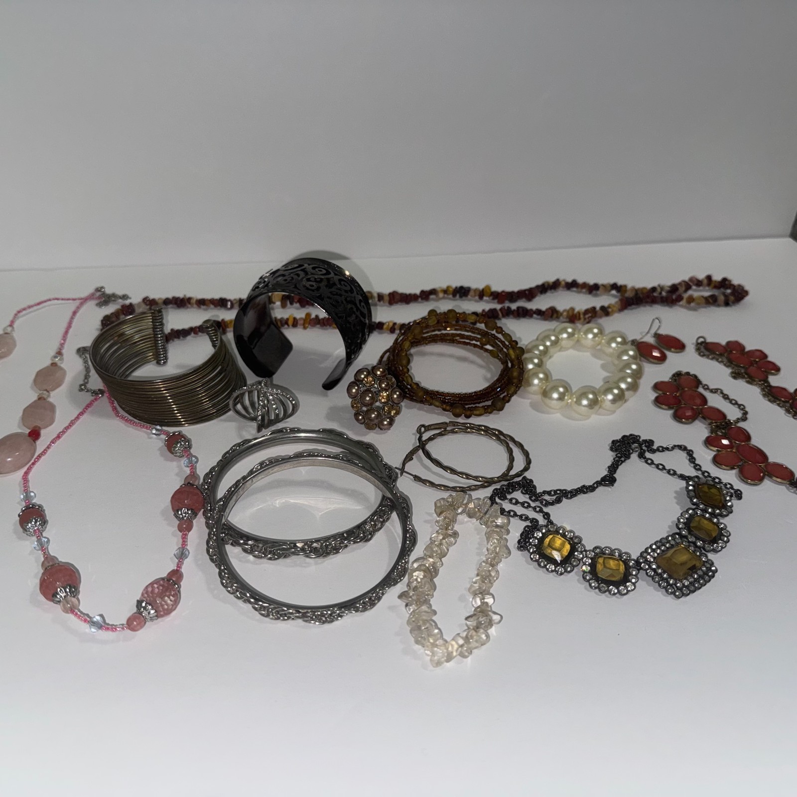 Vintage Costume Jewelry Lot Statement Necklaces Rings Bracelets Earrings