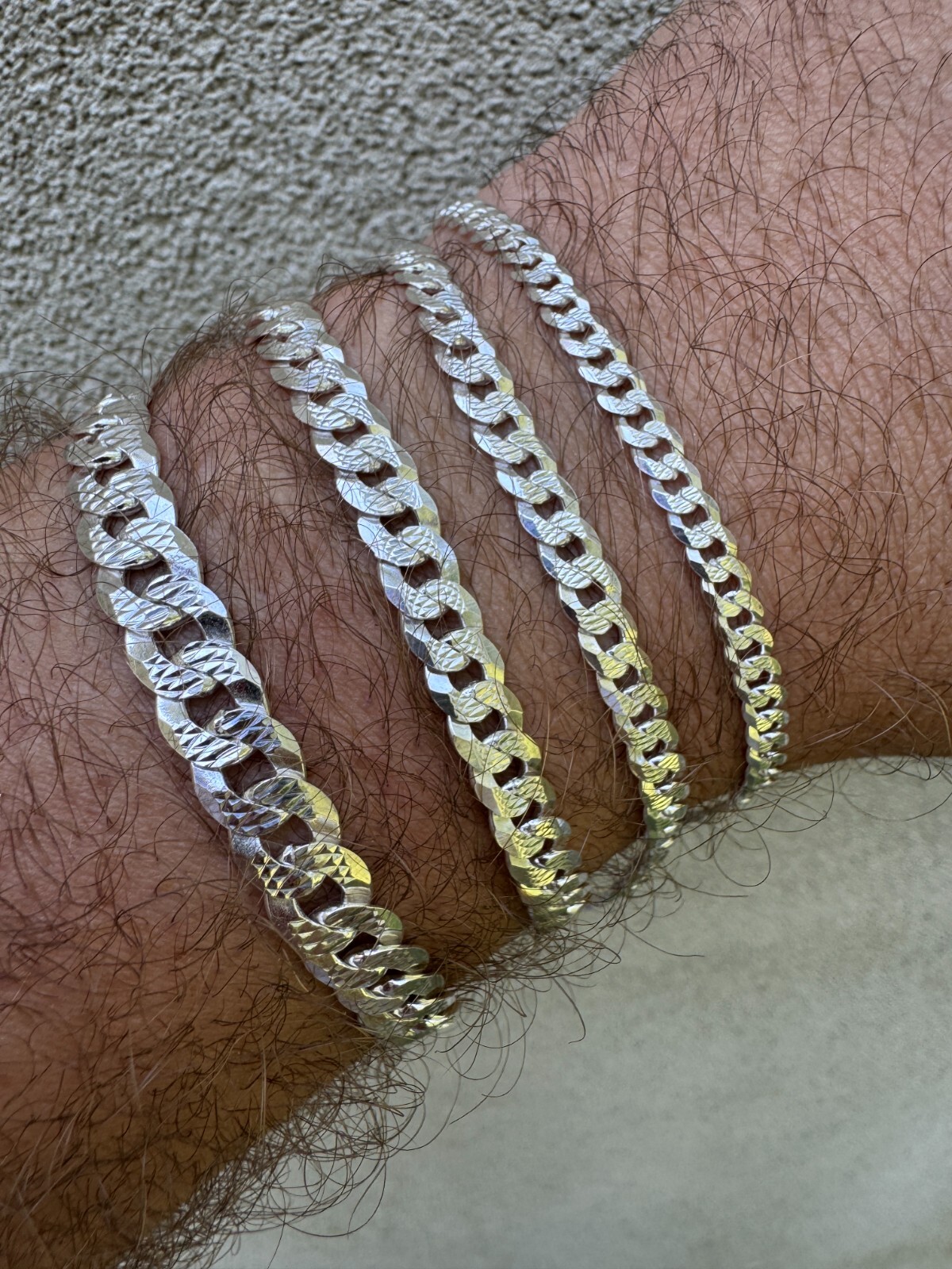 Real Solid 925 Silver Flat Diamond Cut Curb Cuban Link Bracelet 4-8mm