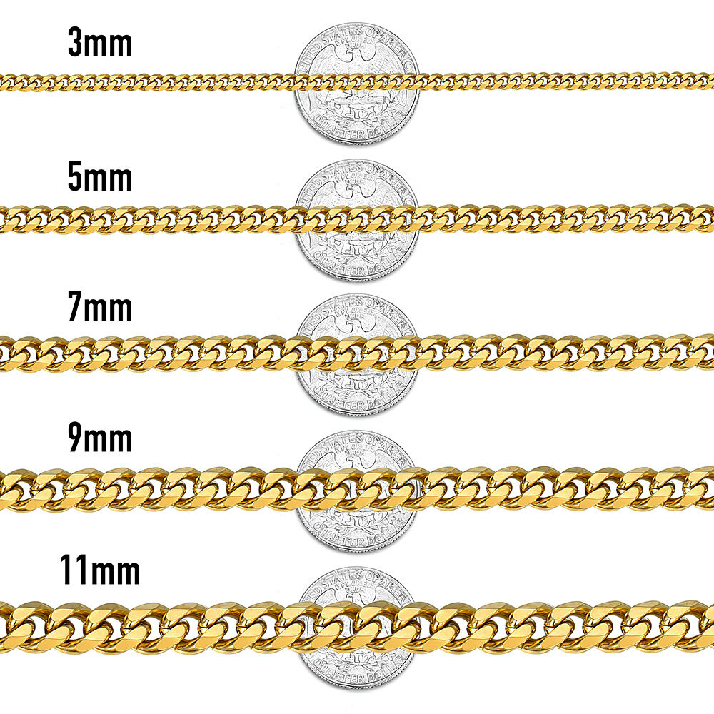 16″-36″ Stainless Steel Chain Mens Necklace Gold Plated Curb Cuban 3/5/7/9/11mm