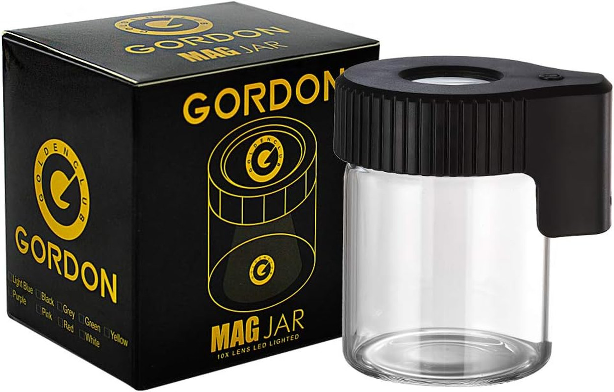 Magnifying Viewing Jar with LED Light, Transparent Light-Up Glass Storage Stash