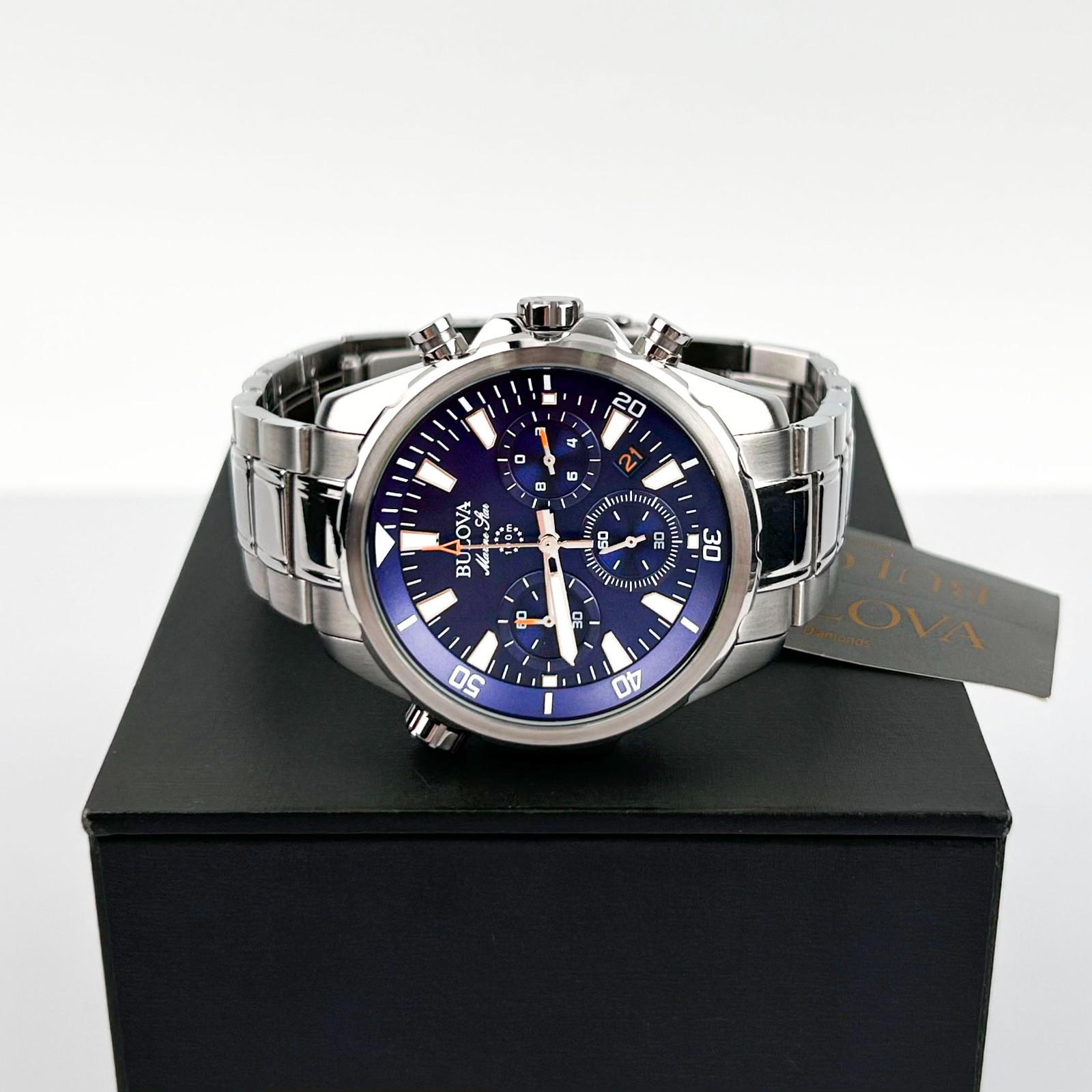 Bulova Men’s Marine Star 96B256 Blue Dial 6-Hand Chronograph Quartz Watch 43mm