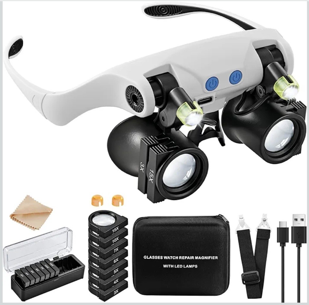 🔍 JARLINK LED Magnifying Glasses Headset 14 Lenses 3X–15X Up to 30X Hands-Free